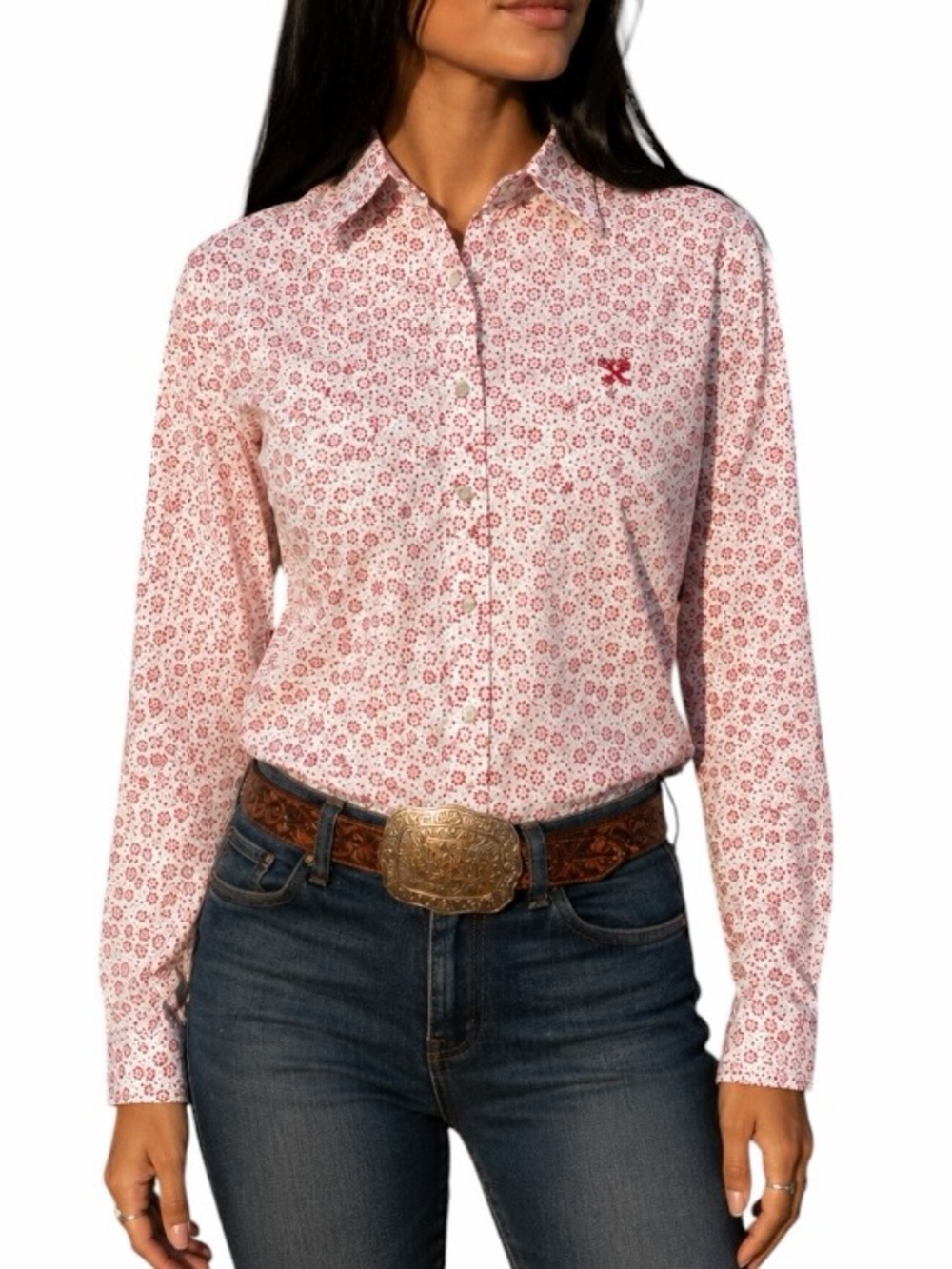 Ultra Twenty X Medium Pink Pearl Snap Western Cowgirl 100% Cotton Shirt